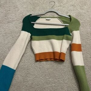 Green Long Sleeve Cropped Fitted Blouse